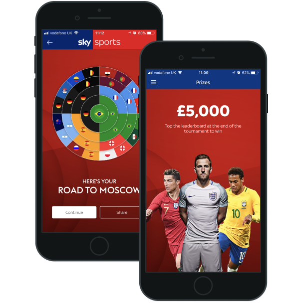 Sky Sports and Sky Bet Road to Moscow app screens