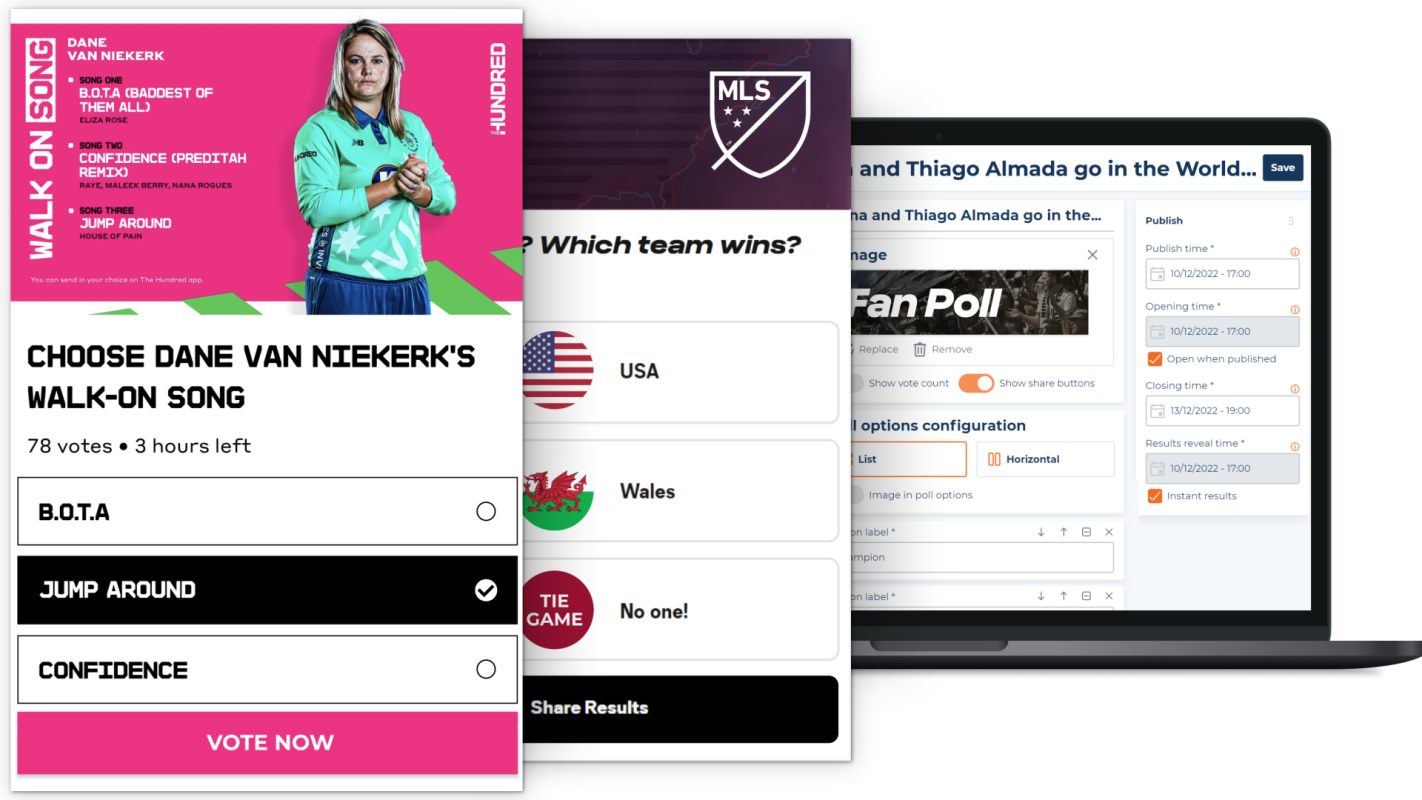 The Hundred walk-on song poll, MLS World Cup 2022 poll and the backend configuration of a poll.