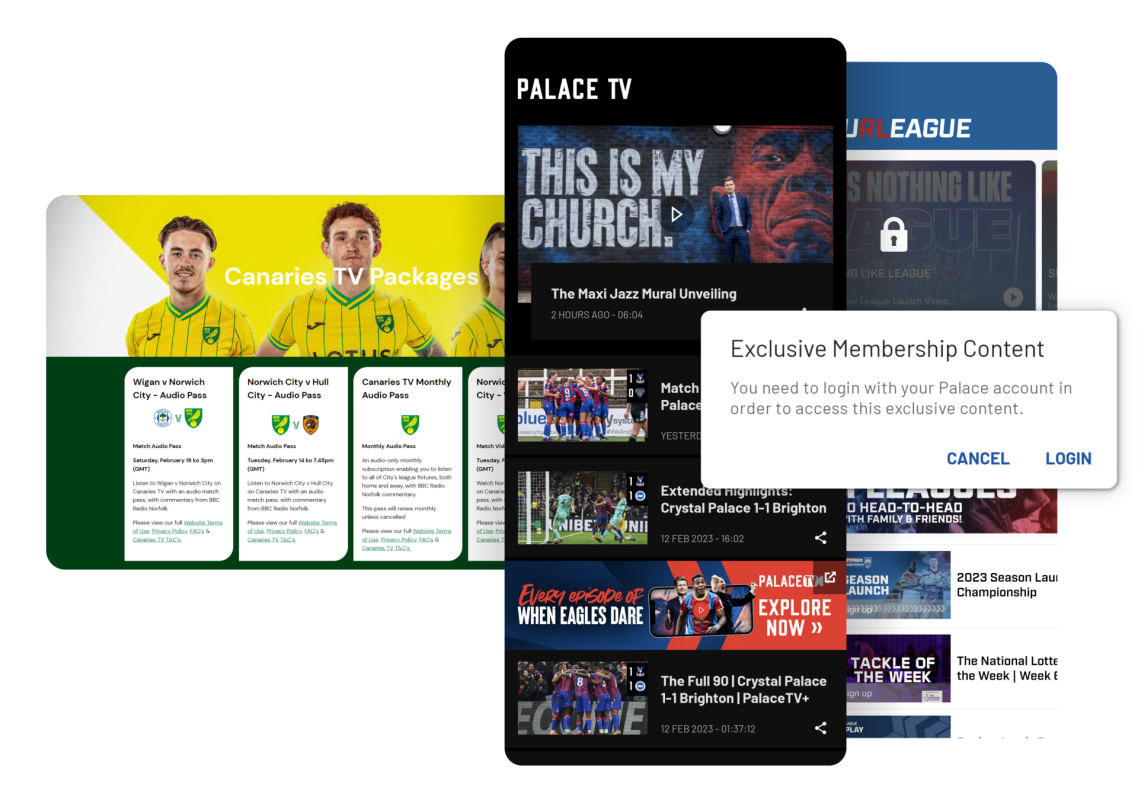 Canaries TV, Palace TV and Our League content behind a membership log in